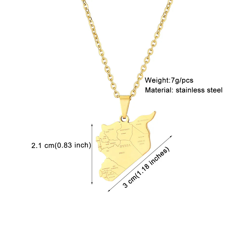 2024 new fashion stainless steel vintage Syria map with city pendant necklace temperament everything collarbone chain birthday a