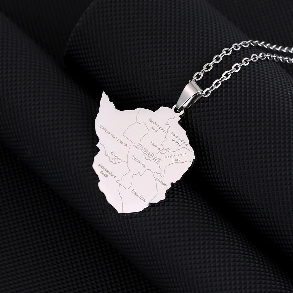 2024 new fashion stainless steel Zimbabwe city with map pendant necklace temperament everything collarbone chain birthday annive
