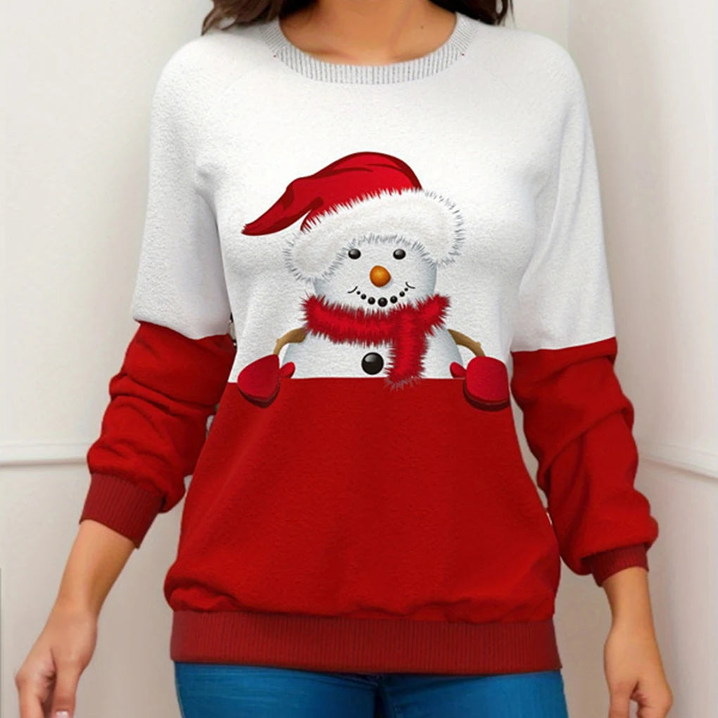 2024 Christmas Series Women’s Autumn and Winter Casual Fashion Printed Long Sleeve Round Neck Pullover Large Size Sweatshirt