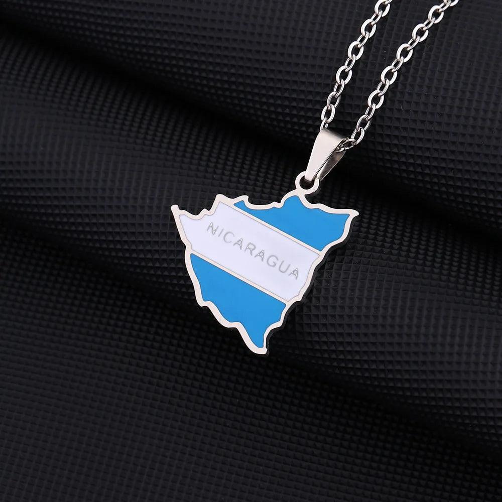2024 new fashion stainless just Nicaragua map flag pendant necklace temperament everything collarbone chain birthday anniversary