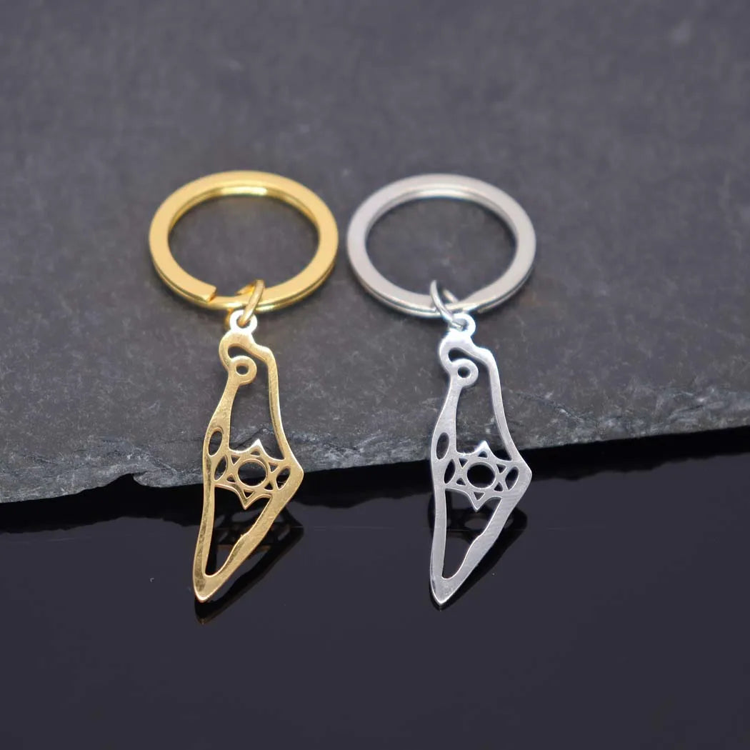2024 New fashion stainless steel Israel map flower pendant Keychain temperament everything key chain men's and women's accessori