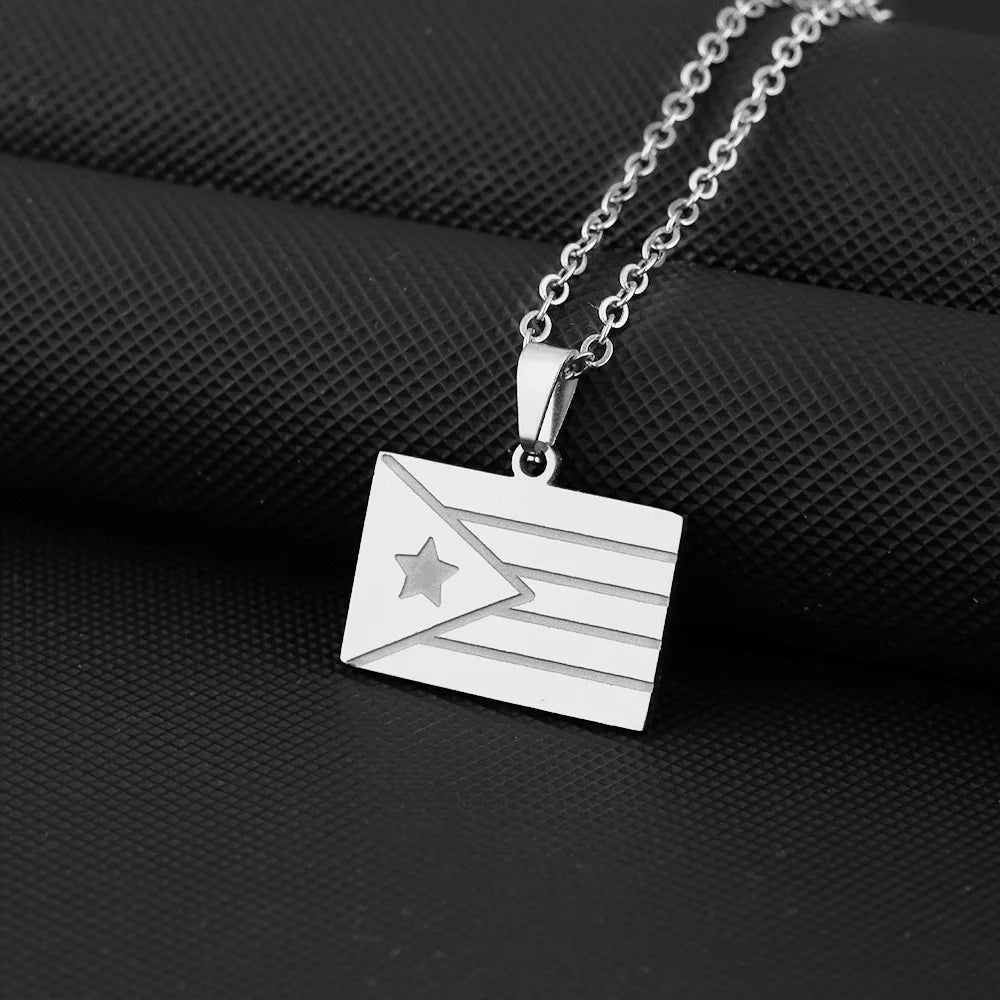 2024 new fashion stainless just wear with love shaped Puerto Rico flag pendant necklace temperament everything collarbone chain