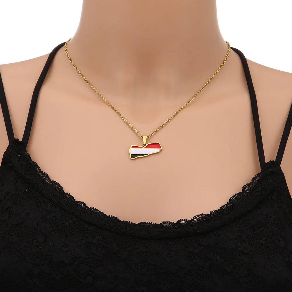 2024 new fashion stainless steel Yemen map pendant necklace temperament everything collarbone chain birthday anniversary gift
