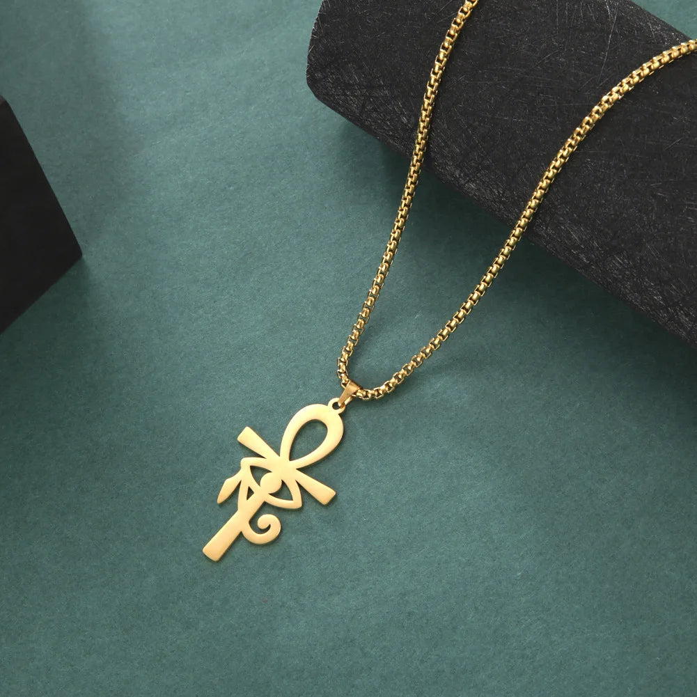 2024 New fashion Egyptian cross The Eye of Horus pendant necklace temperament everything with stainless steel collarbone chain a