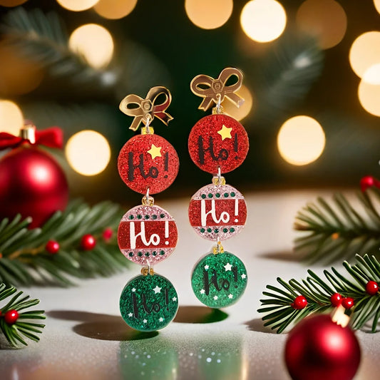 2pcs Christmas sparkling earrings, resin inlay, cartoon style party pendant earrings, used for holiday celebrations
