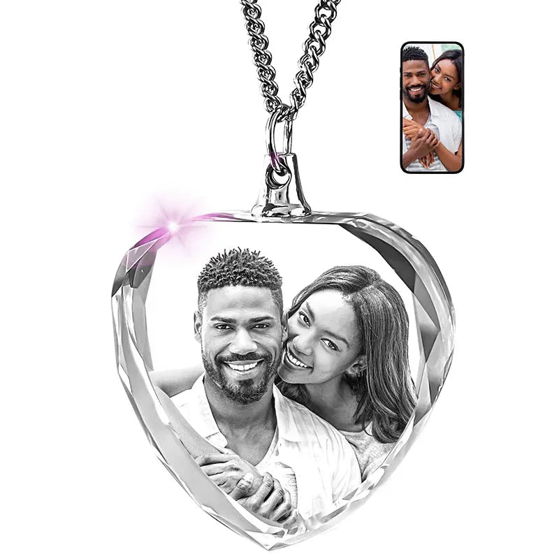 3D Crystal Photo Custom Necklace Rectangle,Customized Gift for Father,Men,Women,Him,Her,Personalized Gifts With Your Own Photo