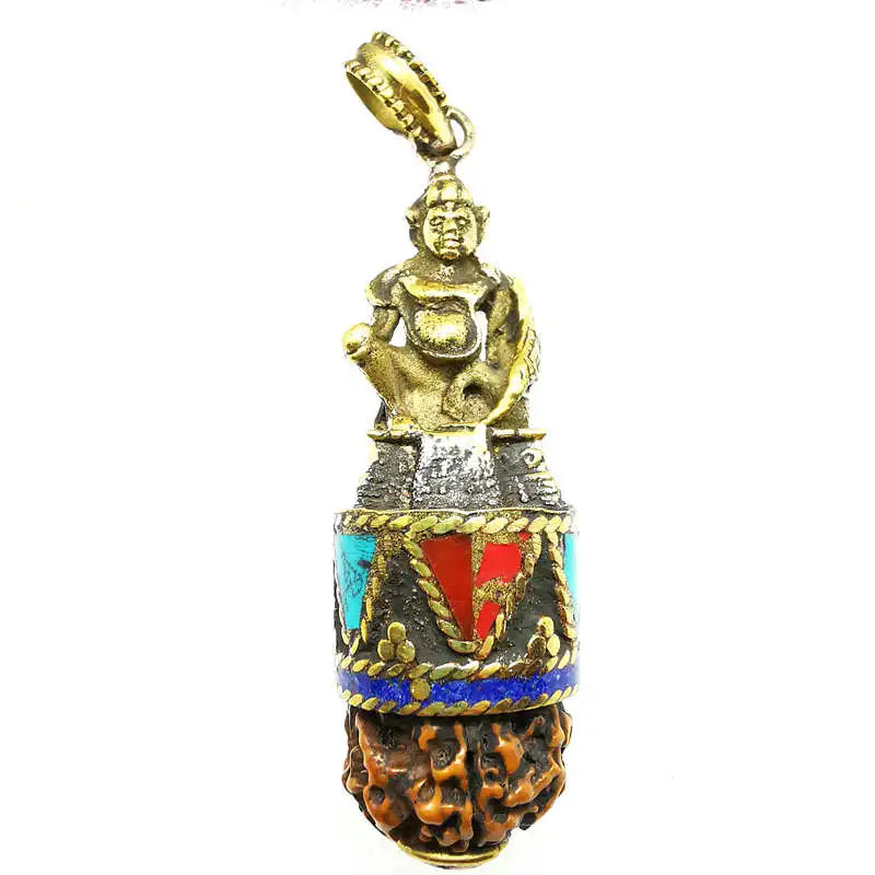 Tibet Ethnic Treasure God Buddha Amulet Pendants Brass Handicrafts TBP504