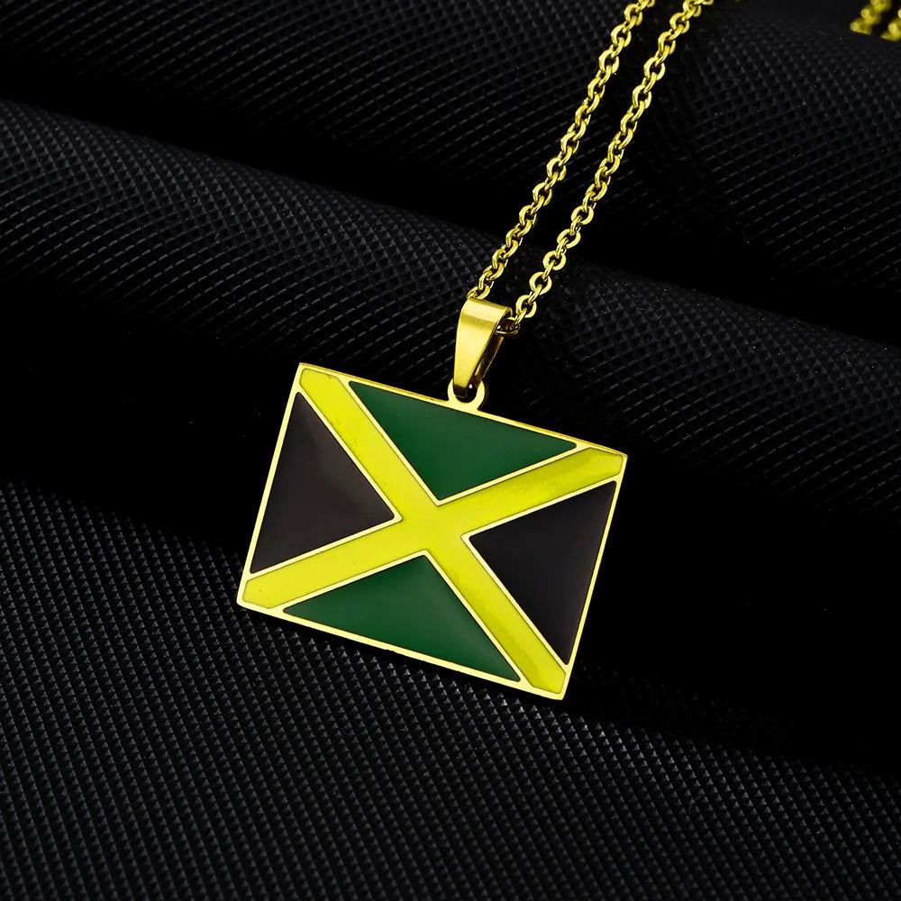 2024 New fashion stainless steel Jamaican flag necklace for women and men couples ethnic style accessory collarbone chain annive