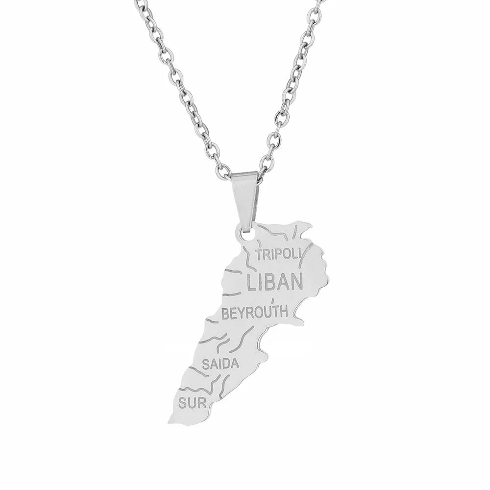 2024 New fashion stainless steel Lebanon map necklace for women and men couples ethnic style accessory collarbone chain annivers