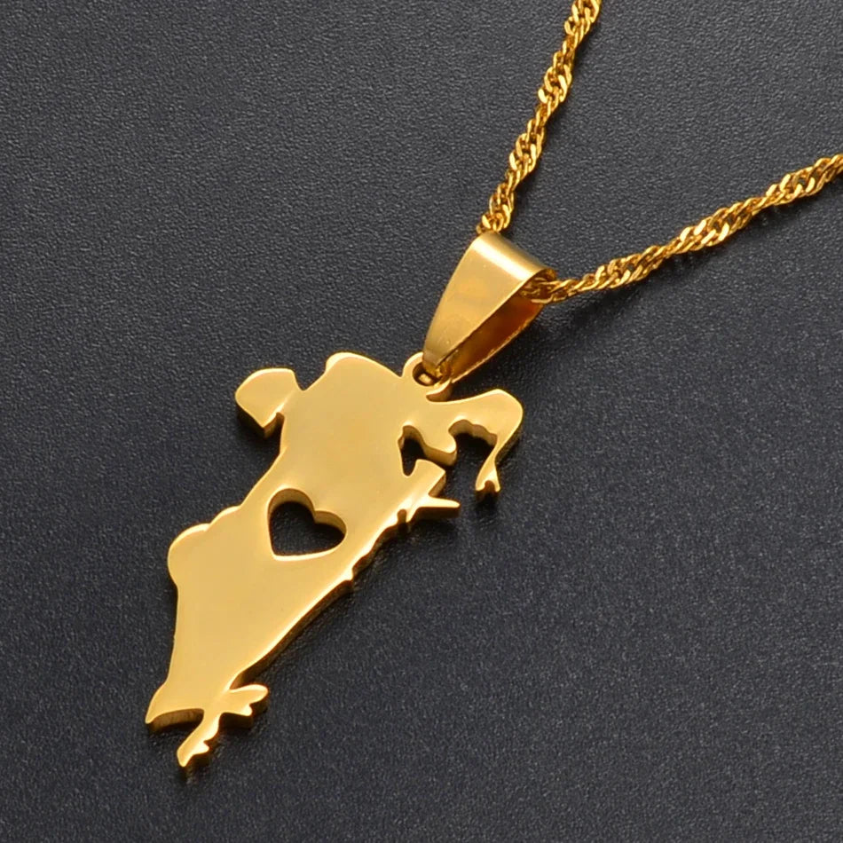 Anniyo 3cm Heart The Kingdom of Bahrain Map Pendant Chain Necklaces for Women Jewelry Gifts @005421