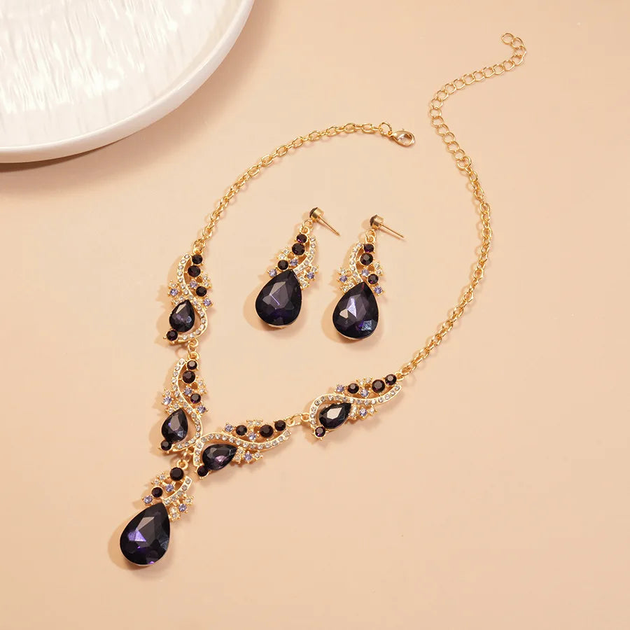 2 Pcs Inlaid Rhinestone Water Drop Necklace Earring Jewelry Sets for Women 2025 Hot Sale Personalized Wedding Bride Accessories