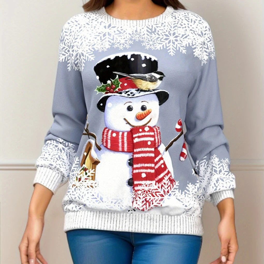 2024 Christmas Series Women’s Autumn and Winter Casual Fashion Printed Long Sleeve Round Neck Pullover Large Size Sweatshirt