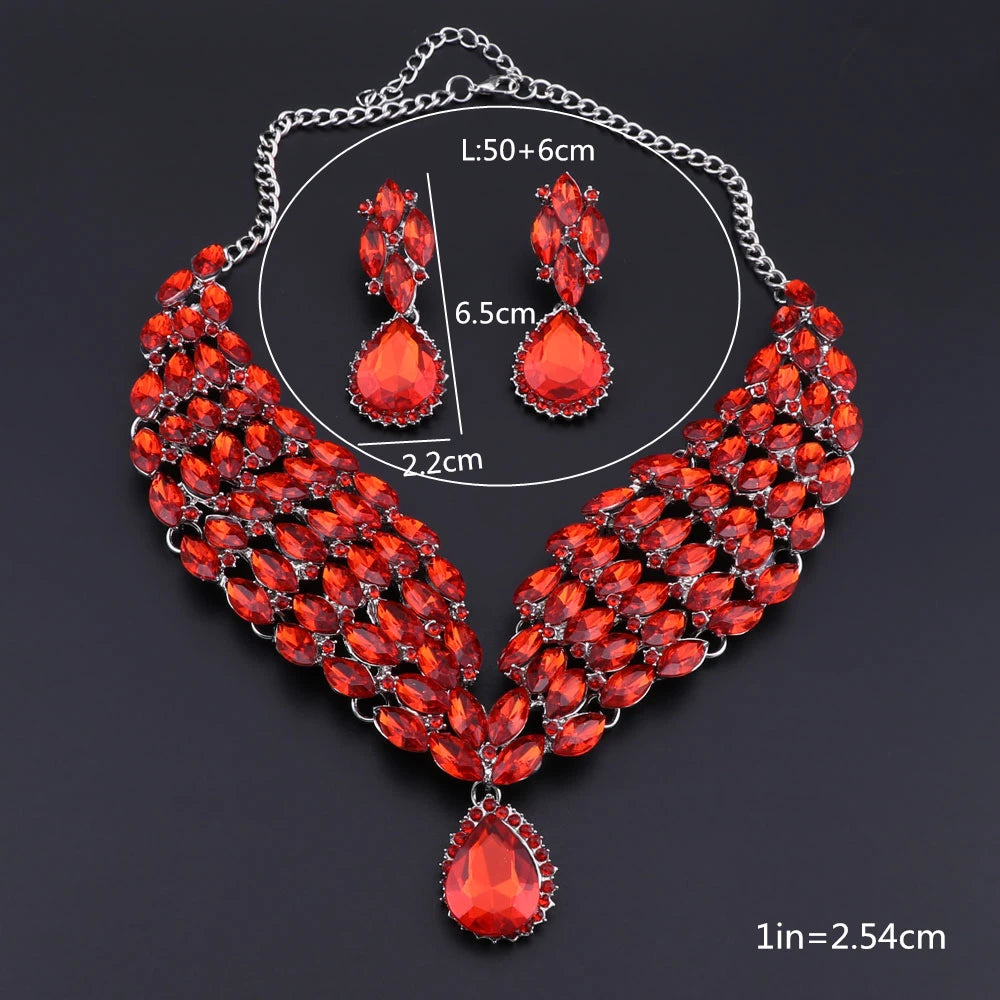 New Green Crystal Statement Necklace Earrings Set Gold Color Jewelry Sets Indian Bridal Wedding Costume Jewellery