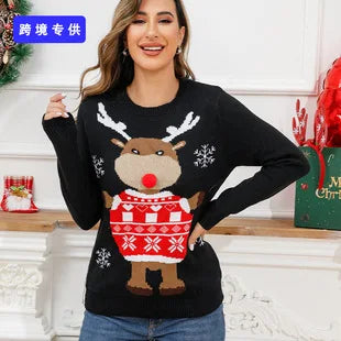 2025New Sweater Christmas Gift Sweater European and American Autumn and Winter Lazy Style Pullover Knitted Sweater