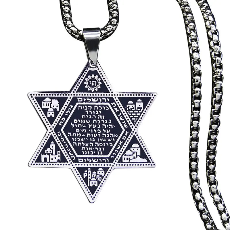 2024 New fashion stainless steel Jewish hexagon symbol pendant clavicle chain temperament everything necklace accessories Annive