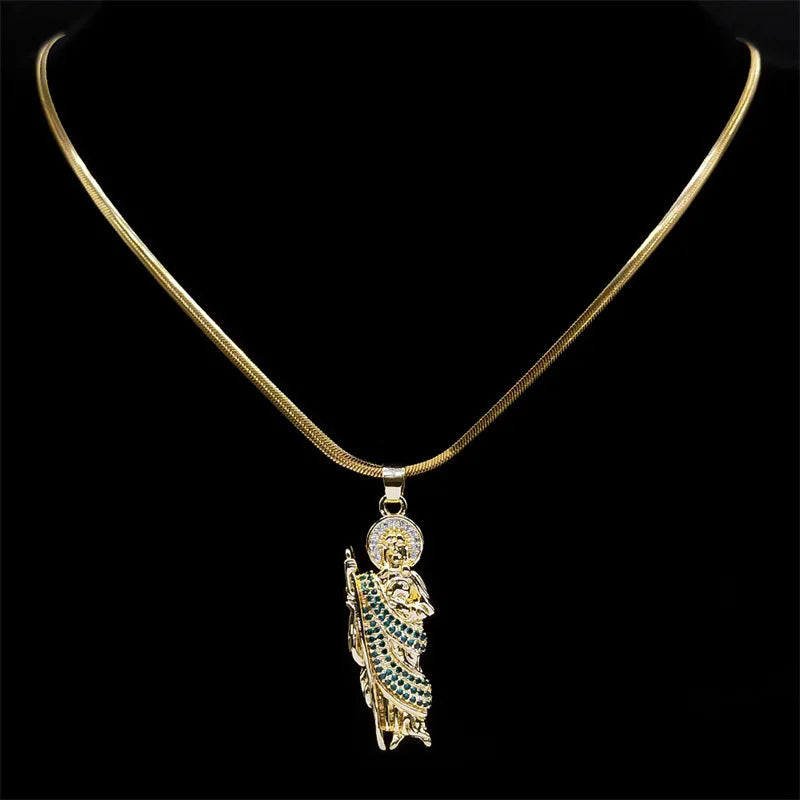 2024 New fashion St. Jude Tadao necklace Zircon copper religious pendant necklace temperament everything with stainless steel cl