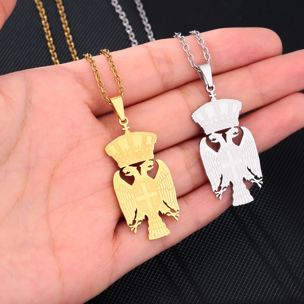 2024 new fashion stainless steel Republic of Serbia eagle pendant necklace temperament everything collarbone chain birthday anni
