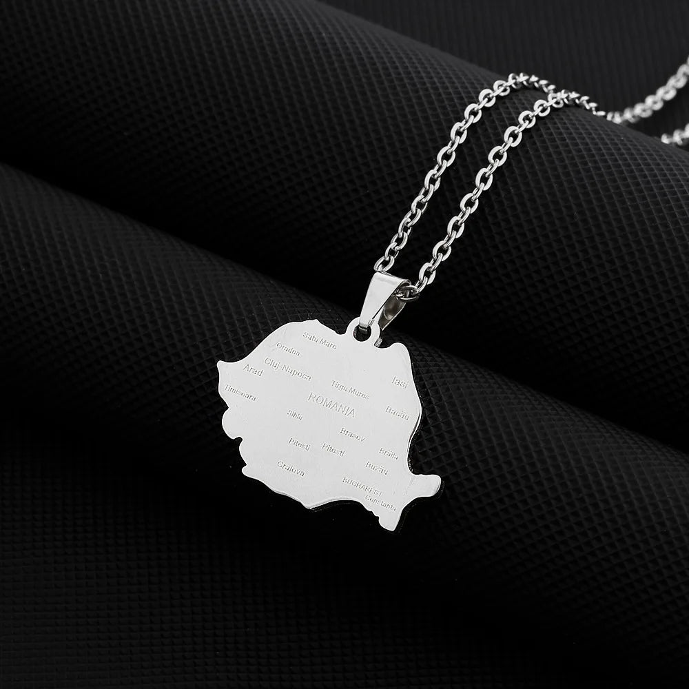 2024 new fashion stainless steel Romania map with city pendant necklace temperament everything collarbone chain birthday anniver