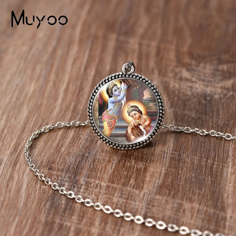 2023 New Arrival Fashion Painting India Shiva Ganesha Hindu God Glass Dome Antique Pendant Handmade Jewelry Vintage Necklaces