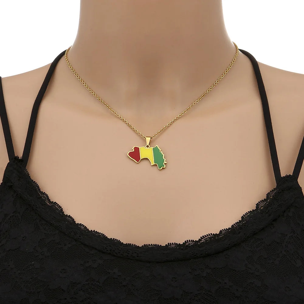 2024 New fashion stainless steel Guinea map necklace for men and women geometric ethnic style collarbone chain anniversary small