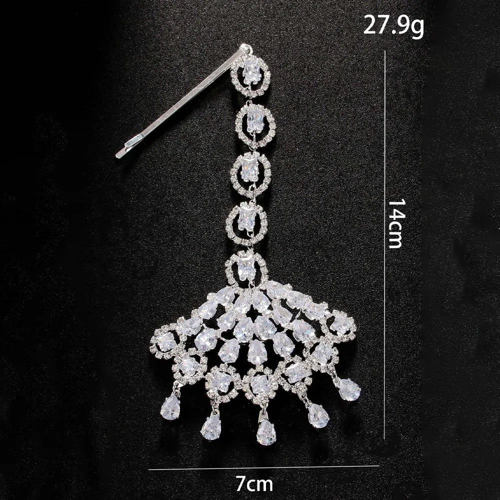 Stonefans Geometric Zircon Water Drop Forehead Chain Jewelry for Women Indian Jewelry Bridal Head Chain Wedding Hair Accessories