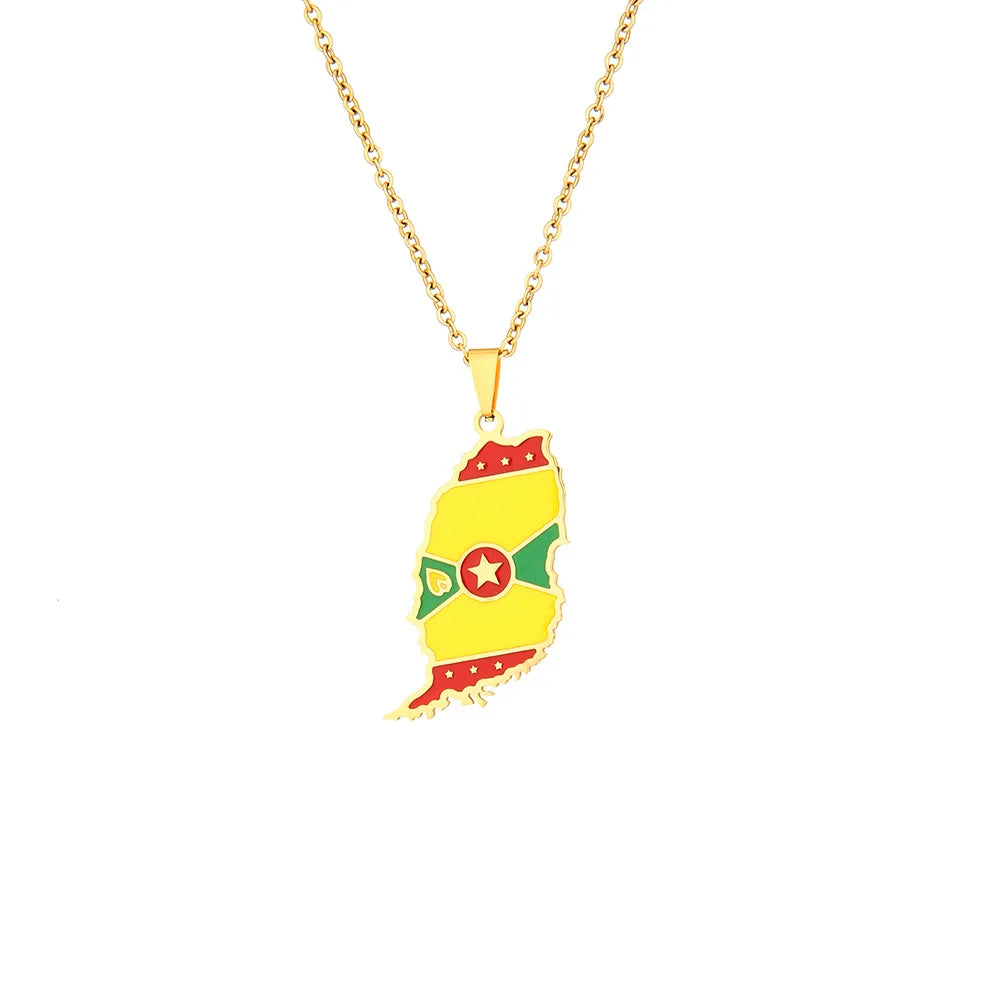 2024 new fashion stainless steel Grenada map necklace for men and women geometric ethnic style collarbone chain anniversary smal