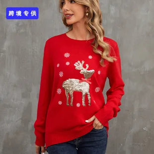 2025New Sweater Christmas Gift Sweater European and American Autumn and Winter Lazy Style Pullover Knitted Sweater