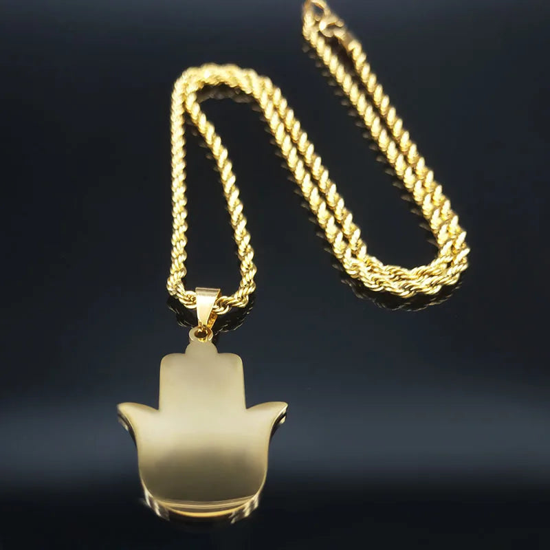 2024 New fashion ancient Fatima Hands Yoga pendant necklace temperament everything with stainless steel collarbone chain for men