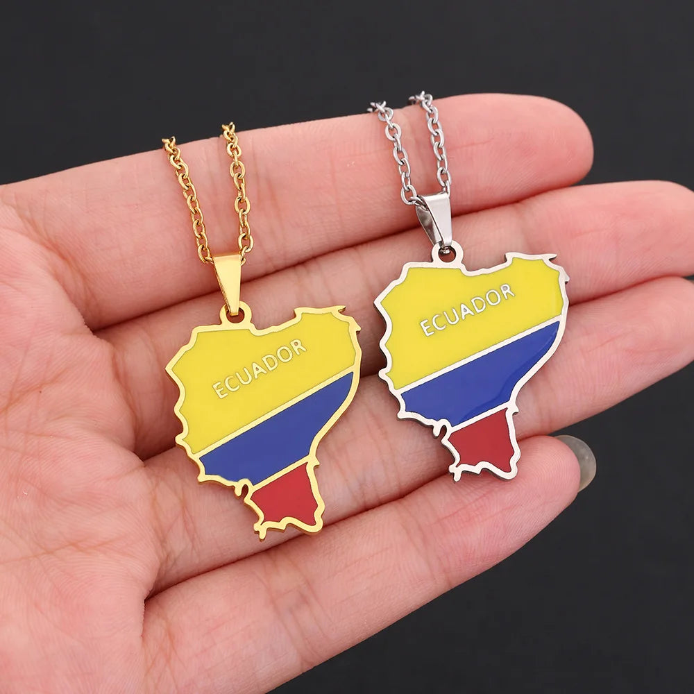 2024 New fashion stainless steel Ecuador map necklace for men and women geometric ethnic style collarbone chain anniversary smal