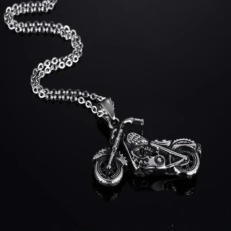Vintage Men Hip Hop Jewelry Punk Stainless Steel Motorcycle Pendant Necklace Male Bijoux Long Box Chain Wholesale S401