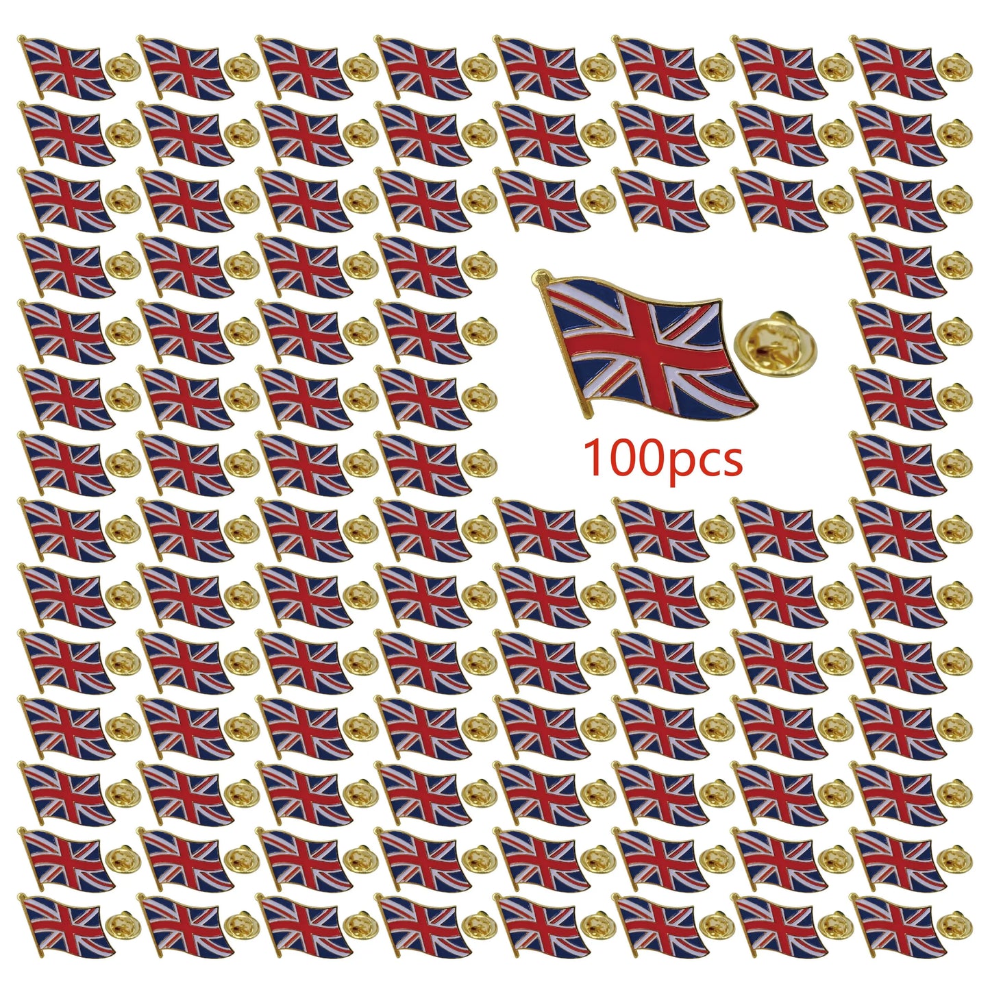 UK Flag Lapel Pin | Gold Plated Enamel British Union Jack Brooch for jackets, hats, bags | Souvenir Gifts for Men Women 100pcs