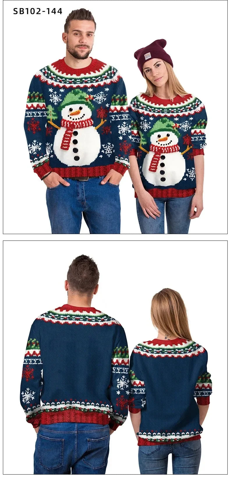 2024 Christmas Couples Sweatshirts Snowman Christmas Tree Pattern Costume Pullovers Winter Jumpers Warm Thicken Streetwear