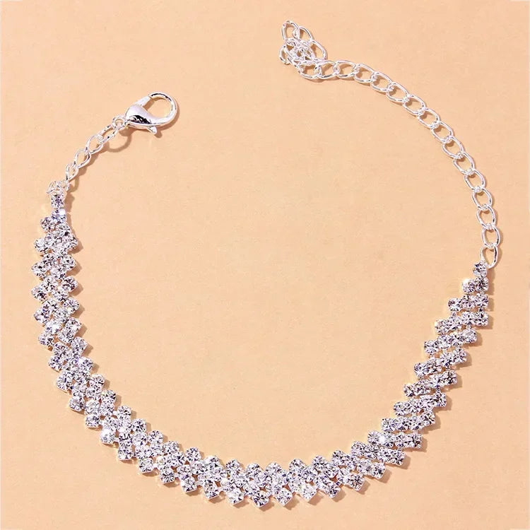 2pcs Shining Cubic Zirconia Chain Anklet for Women Fashion Silver Color Ankle Bracelet Barefoot Sandals Foot Jewelry