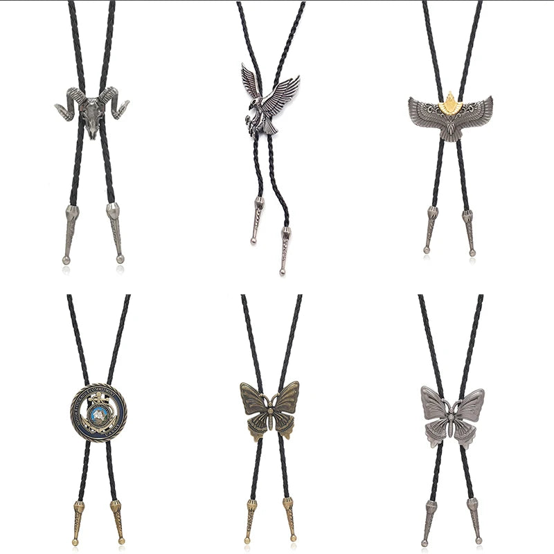 Vintage Cowboy Jazz Hat Alloy mens bolo tie Men Women Leather Rope Long Necklace Sweater Chain shirts Bolo Tie Men Accessories