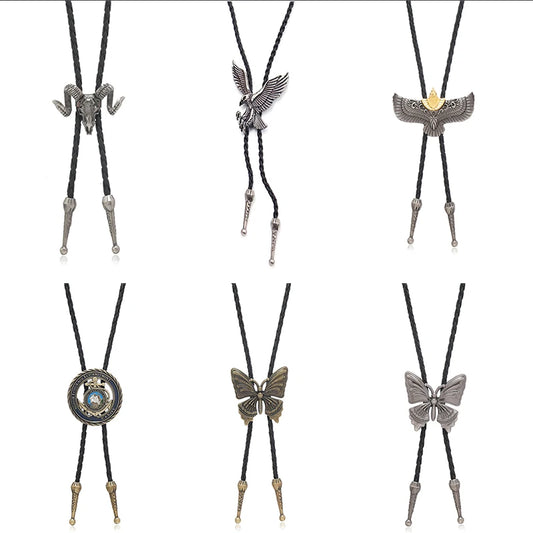 Vintage Cowboy Jazz Hat Alloy mens bolo tie Men Women Leather Rope Long Necklace Sweater Chain shirts Bolo Tie Men Accessories