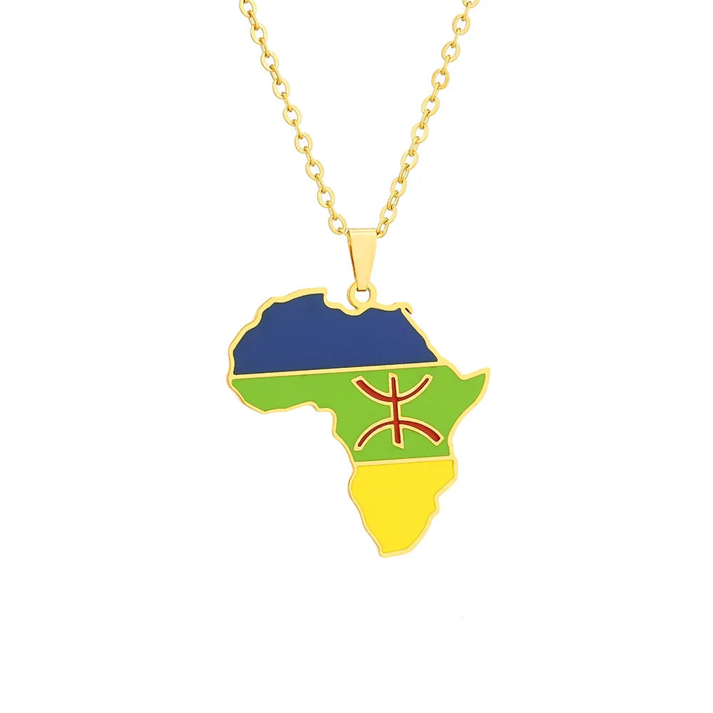 2024 New fashion stainless steel Africa map Berber necklace for men and women geometric titanium steel pendant ethnic style coll