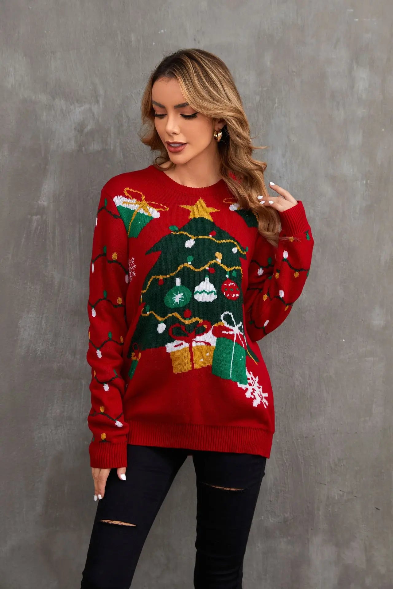 2025New Sweater Christmas Gift Sweater European and American Autumn and Winter Lazy Style Pullover Knitted Sweater