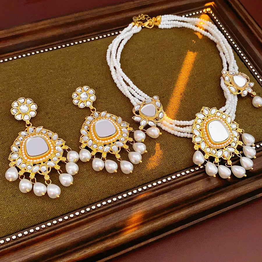 Vintage Light Luxury Wedding Jewelry Set for Women Water Drop Pearl Earrings Versatile High-end Retro Exaggerated Necklace