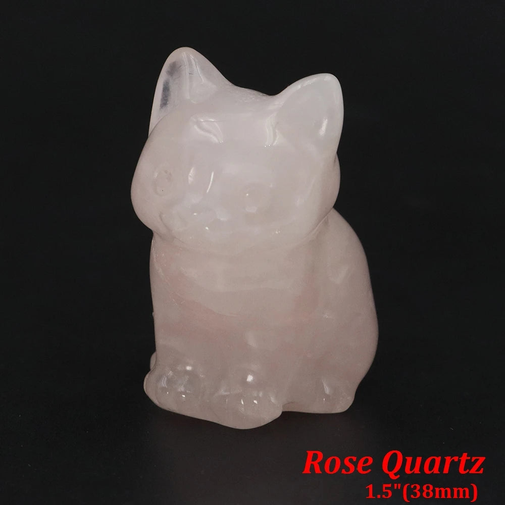 1.5" Cat Figurine Natural Stone Crystal Hand-carved Crystal Animal Statue Chakra Gem DIY Animal Handicrafts Artworks Home Decor