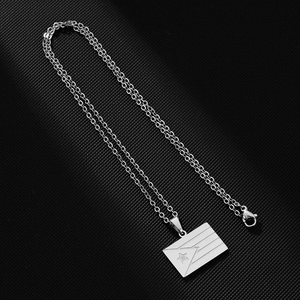 2024 new fashion stainless just wear with love shaped Puerto Rico flag pendant necklace temperament everything collarbone chain