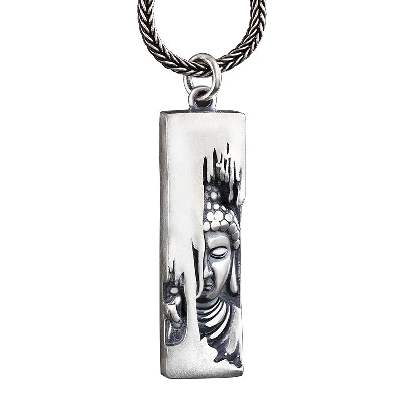 Tathagata Buddha Pendant Men Jewelry Vintage Silver 925 Chain Necklaces Male Retro Lotus Half-faced Buddha Necklace For Women