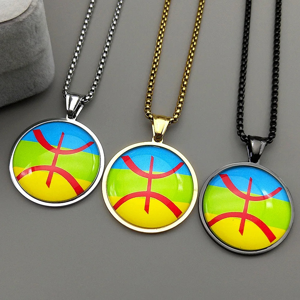 The new fashionable African Berber symbol round pendant necklace is a versatile accessory for both men and women, suitable for c