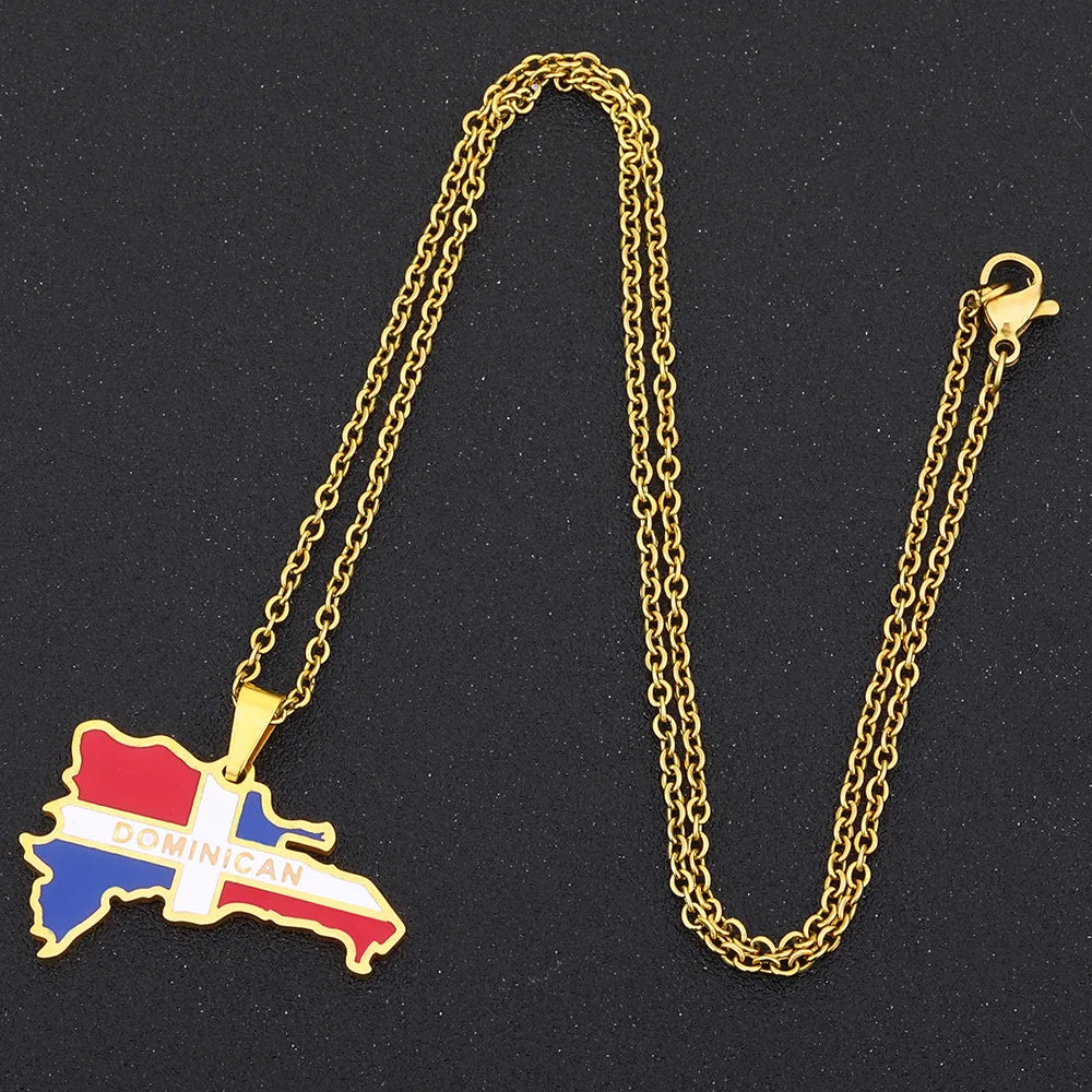 2024 New fashion Dominican map Titanium steel pendant necklace men and women's stainless steel couple necklace