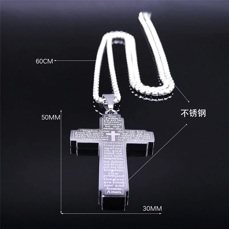 2024 New fashion Bible Cross chain necklace men's temperament everything match stainless steel pendant necklace accessory gift