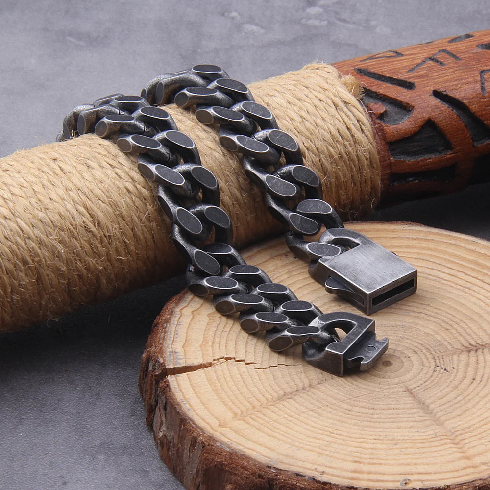 Vintage Black Men Bracelet Stainless Steel Curb Cuban Link Chain Hiphop Trendy Handmade Wholesale Jewelry with Box As Men Gift