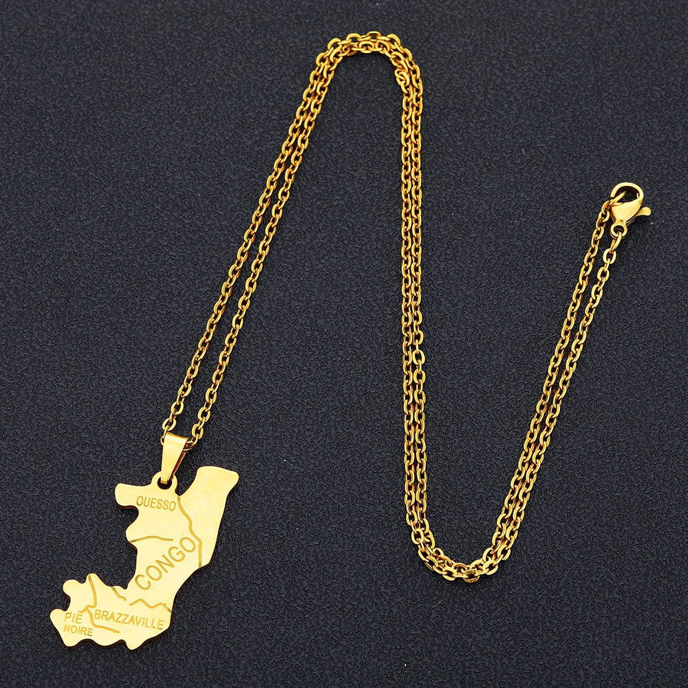 2024 New fashion stainless steel Congo map pendant necklace for men and women geometric titanium steel pendant ethnic style clav