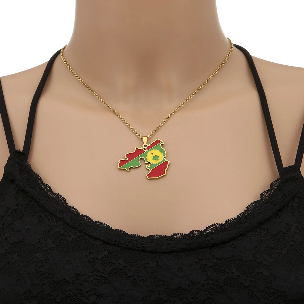 2024 New fashion stainless steel Oromia map necklace for men and women geometric titanium steel pendant ethnic style clavicle ch
