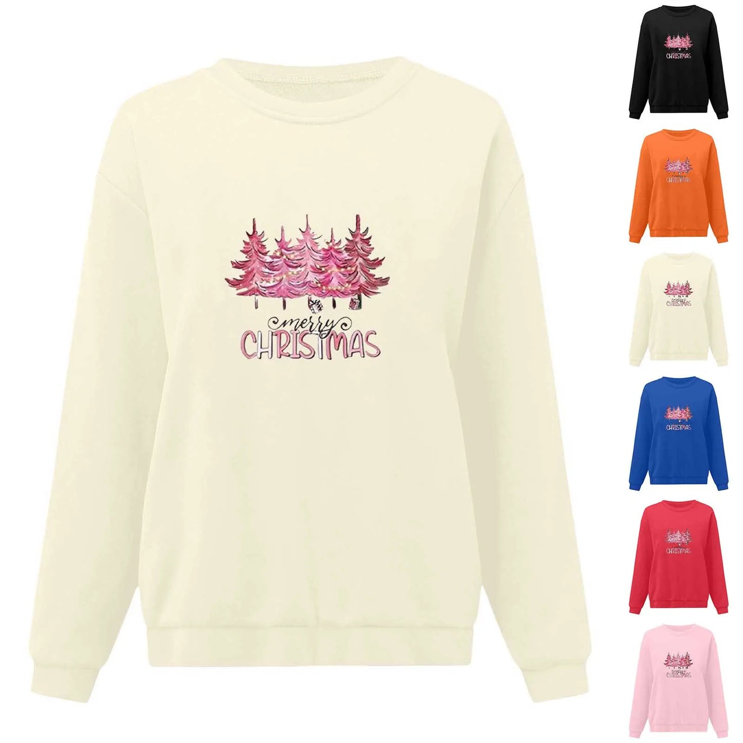 2024 Christmas Pullover Sweater Women's Winter Long Sleeve O-Neck Pullover Sweatshirts Funny Xmas Tree Print Graphic Sweater