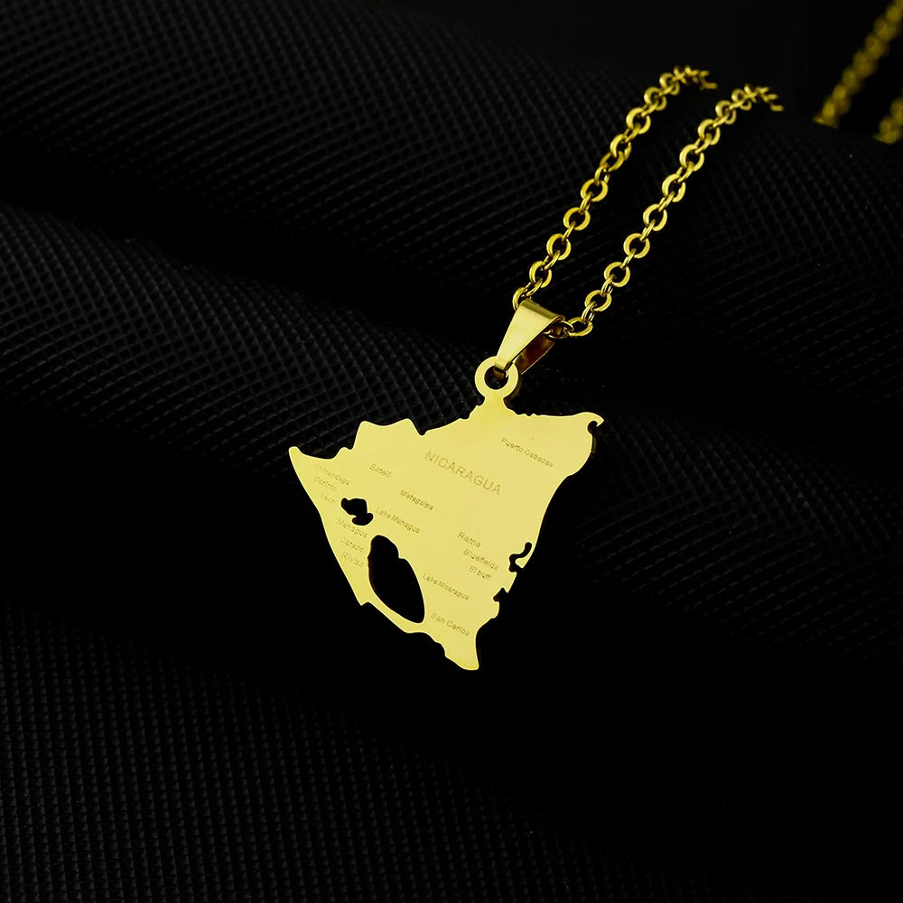 2024 New fashion stainless steel glossy Nicaragua map City necklace for women and men couples ethnic style accessory collarbone