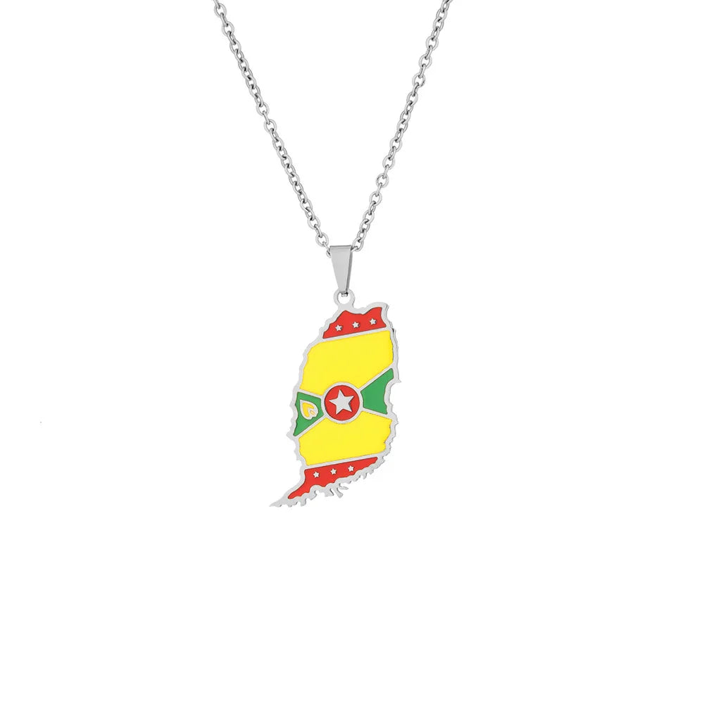 2024 new fashion stainless steel Grenada map necklace for men and women geometric ethnic style collarbone chain anniversary smal